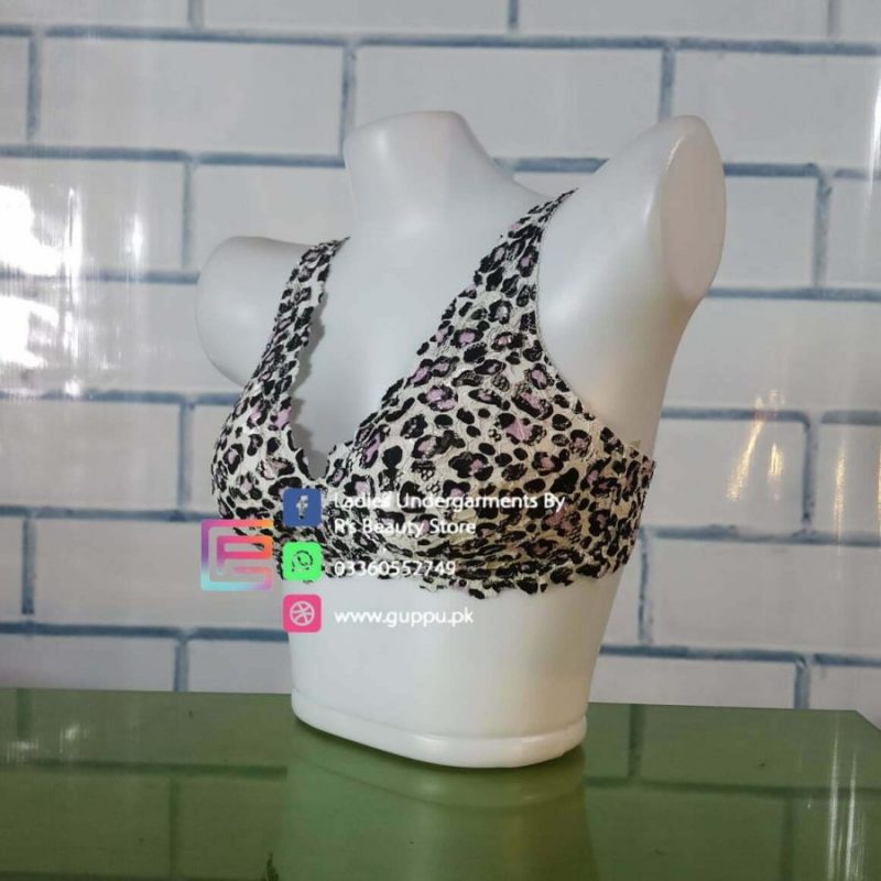 Leopard Print Soft Lace Light Padded Non Wired Bra Lace Bralette Style with Removable Pads Cheetah Print Bra