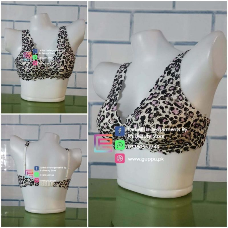 Leopard Print Soft Lace Light Padded Non Wired Bra Lace Bralette Style with Removable Pads Cheetah Print Bra