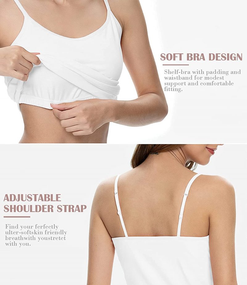 Women Camisole with Built-in Bra Cup Strap Supportive Padded Tank Top Layering Cami Undershirt for Yoga
