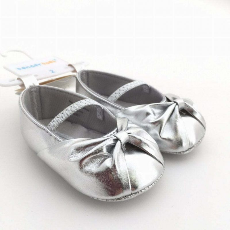 Tickle Toes Metallic Silver Guppu Baby Girl Shoes Booties