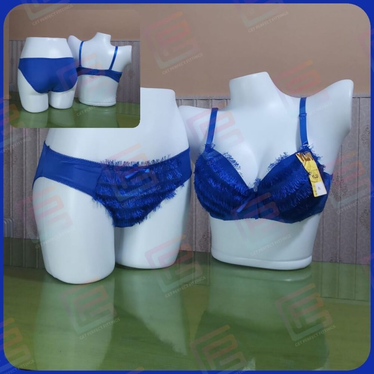 Double Padded Pushup Bra Panty Set Bridal Net Bra and See Through