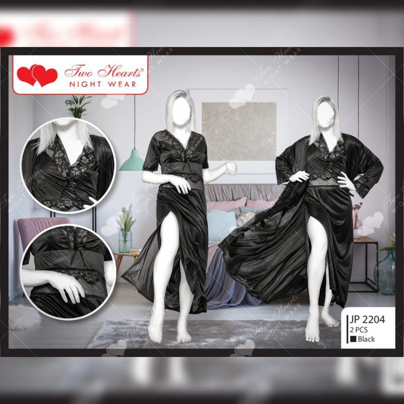 2 Piece Silk Nightwear Inner & Gown Silk Nighty Two Hearts