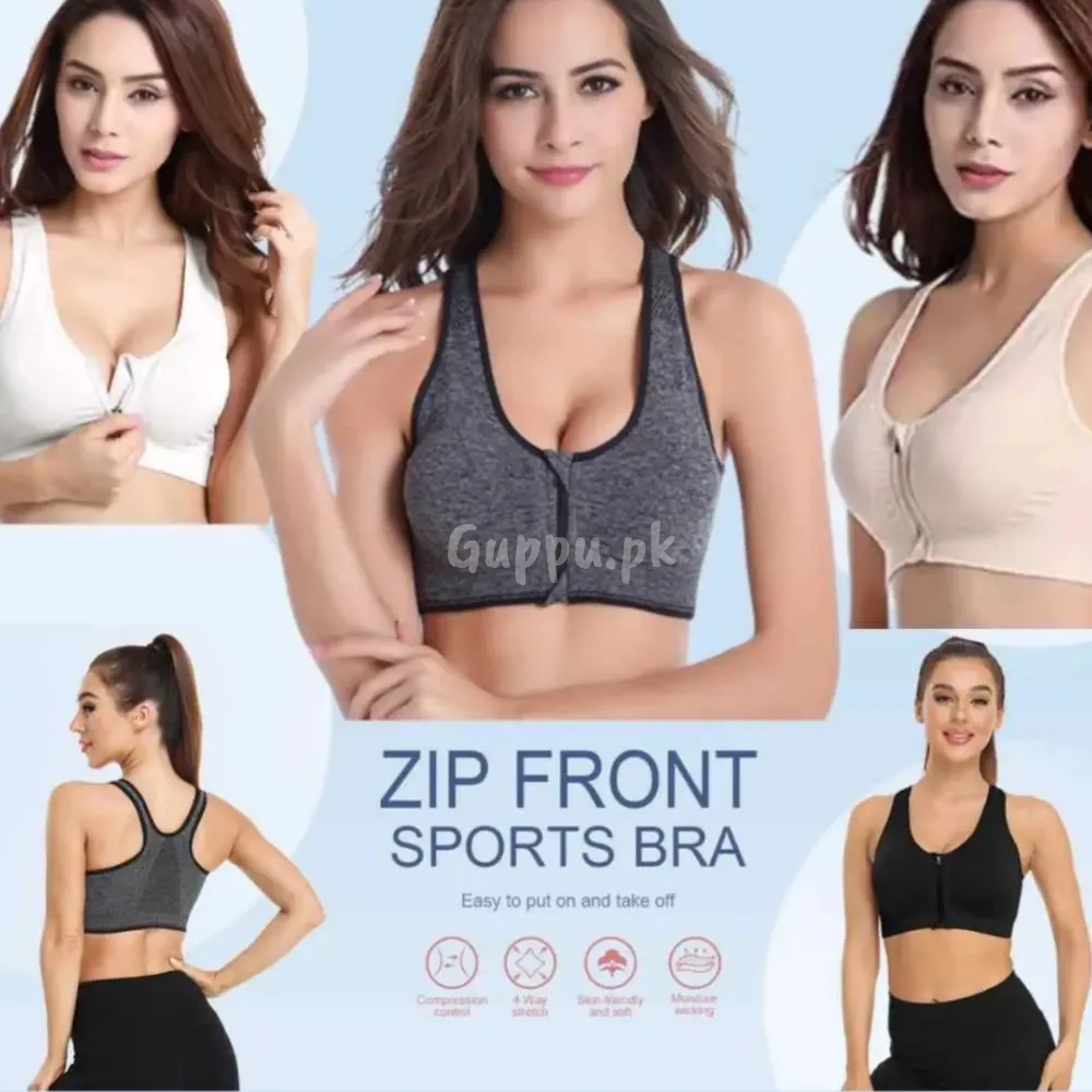 Models wearing Women’s Front Open Zipper Sports Bra Seamless Workout Yoga Padded Active wear