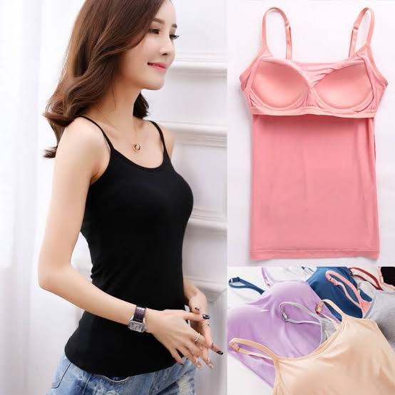 Women Camisole with Built-in Bra Cup Strap Supportive Padded Tank Top Layering Cami Undershirt for Yoga - guppu.pk