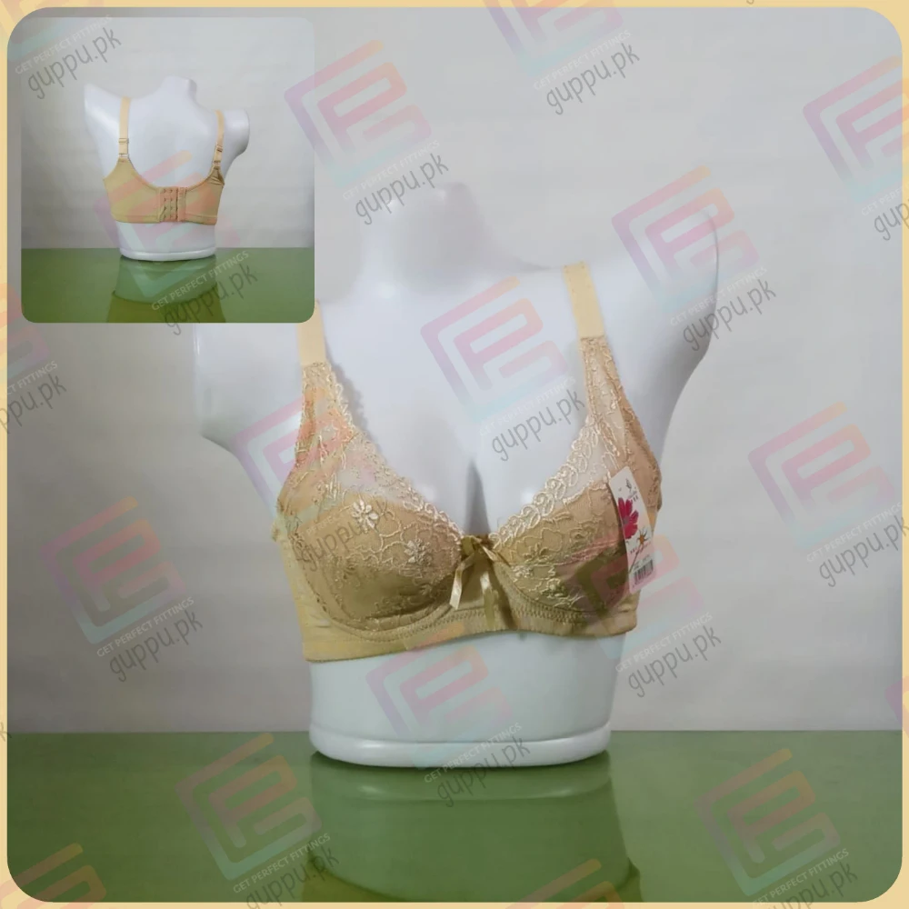 Lace Bra Light Padded Underwire Net Plunge Bra 4 Hooks