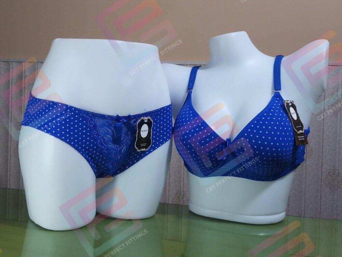Plus Size Padded Bra and Thong Panty Set Dots Printed D cup 