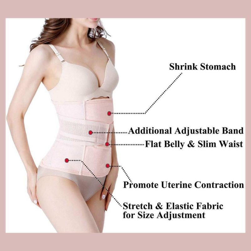 Model wearing Postpartum Girdle C-Section Recovery Belt Back Support Belly Wrap Belly Band Shapewear Slimming Belt - and features are labelled