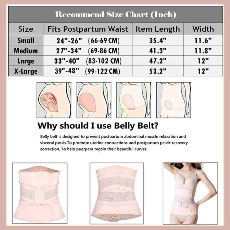 Size chart and uses of Postpartum Girdle C-Section Recovery Belt Back Support Belly Wrap Belly Band Shapewear Slimming Belt - guppu.pk