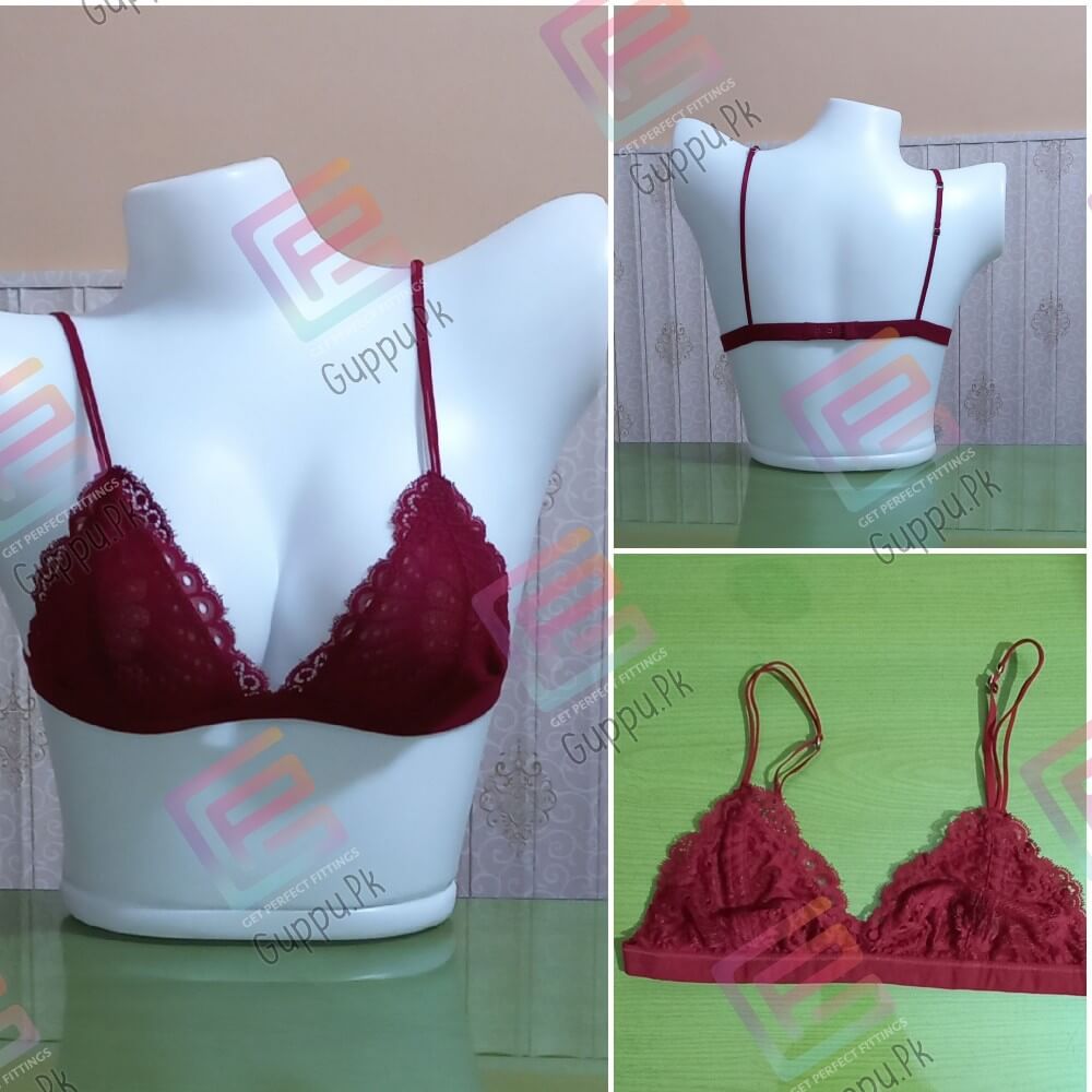 Maroon Triangle Cup Bikini Bra Lace Bralettes for Women Adjustable Thin Straps Non Padded Wire Free