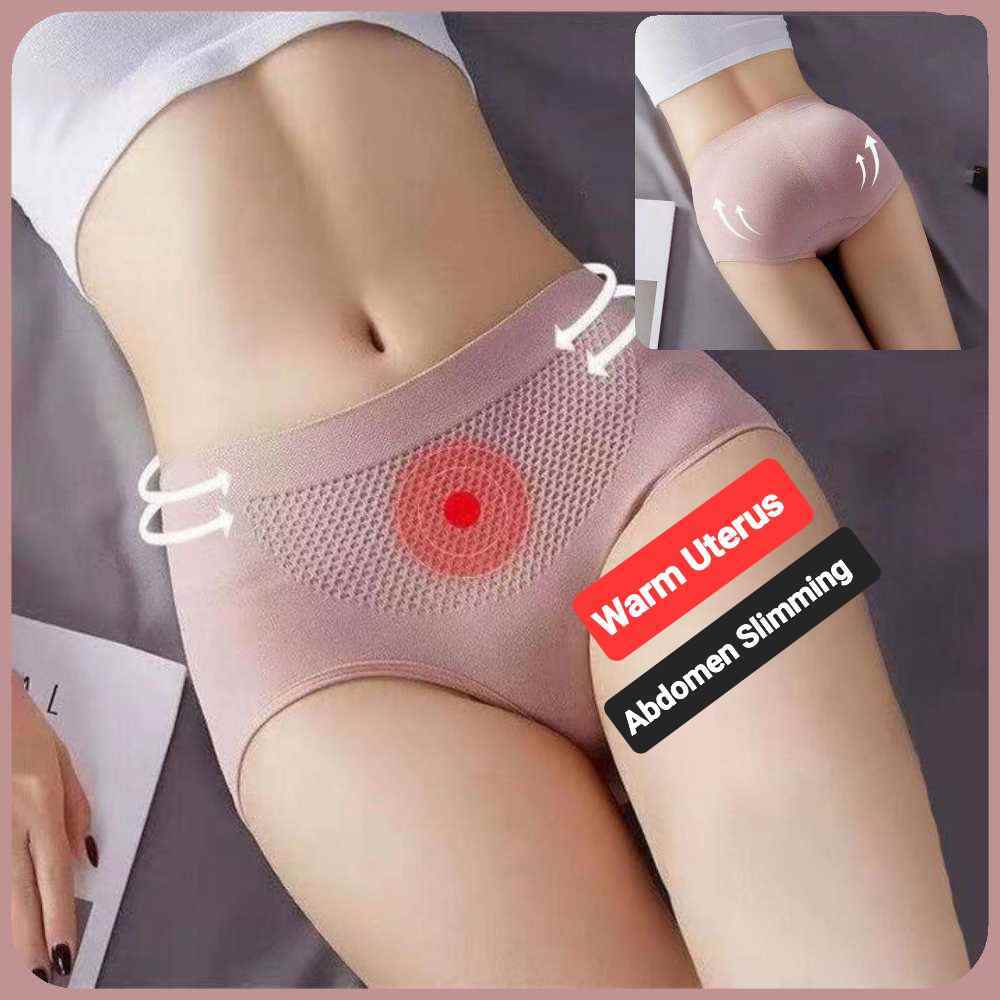 Model wearing Belly Holding Buttock Lifting Underwear Warm Uterus Honeycomb Panty Tummy Slimming