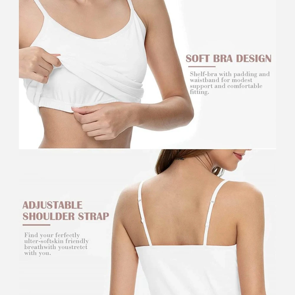 Women Camisole with Built-in Bra Cup Strap Padded Tank Top Layering Cami Undershirt