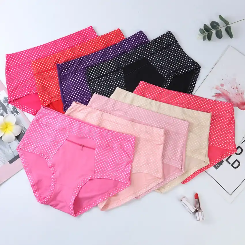 Plus Size Zipper Pocket Women Underwear High Waist Panties