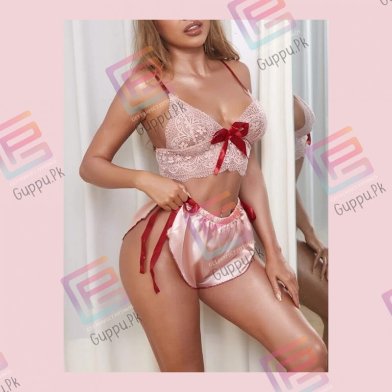 Women Sexy Lace Bralette and Satin Shorts Nighty