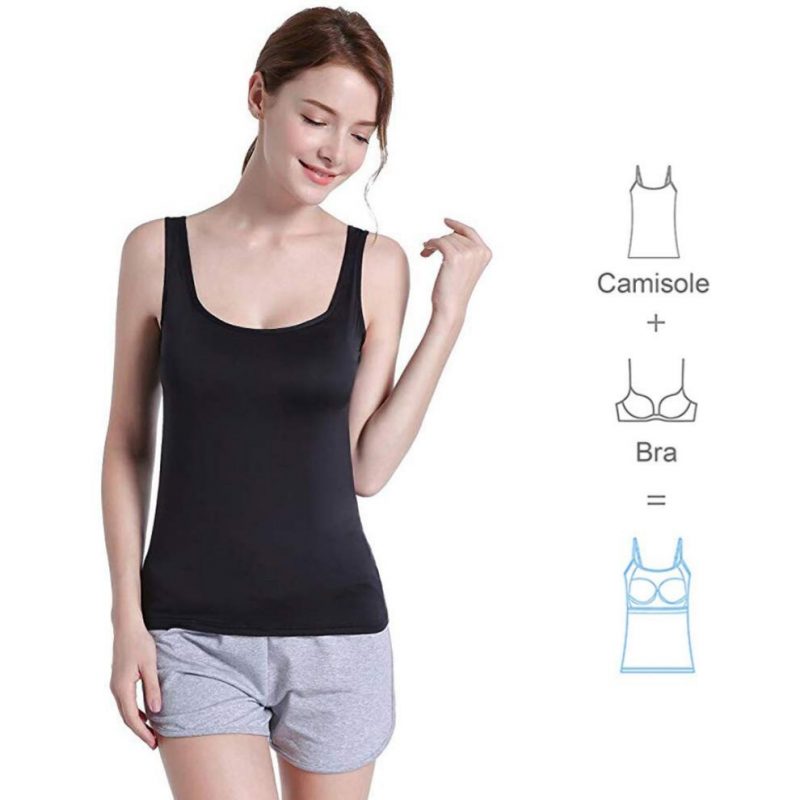 Womens Camisole Built-in Shelf Padded Bra Cami Bra Broad Straps Tank Top - guppu.pk 1