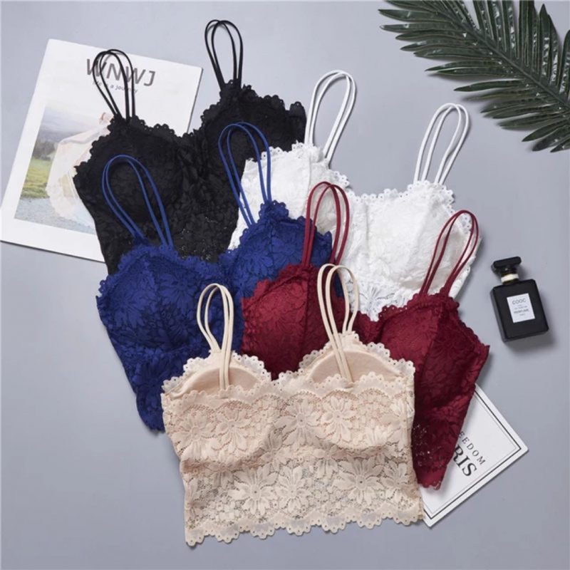 Lace Bralette Spaghetti Straps Padded Crop Tops