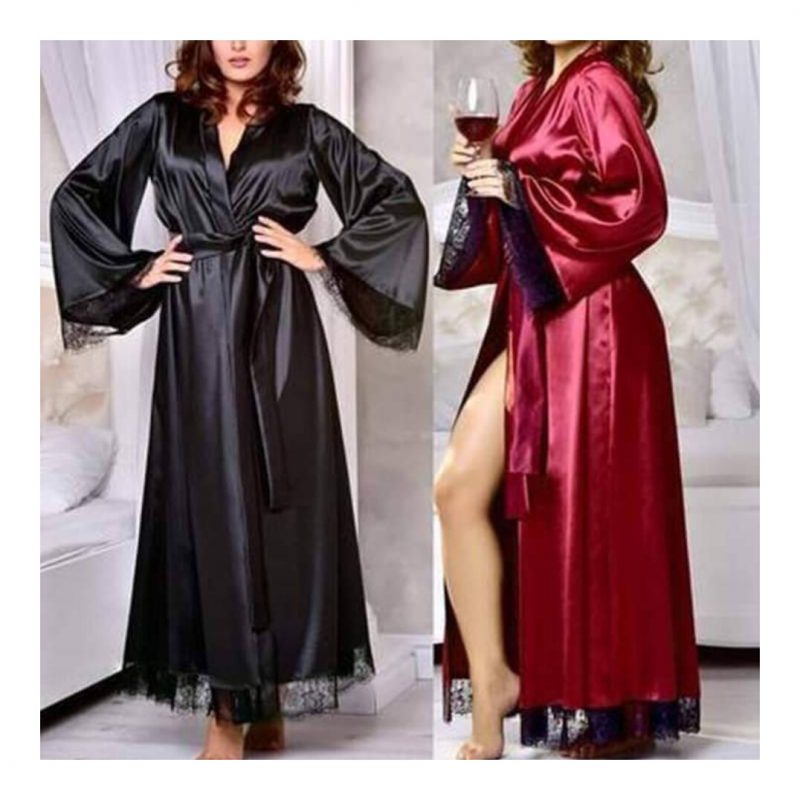 Gown Set Nightwear Satin Silk Robe Gown Set Nightwear 2Pc