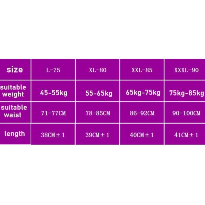 Women Ice Silk Tummy and Thigh Shaper size chart