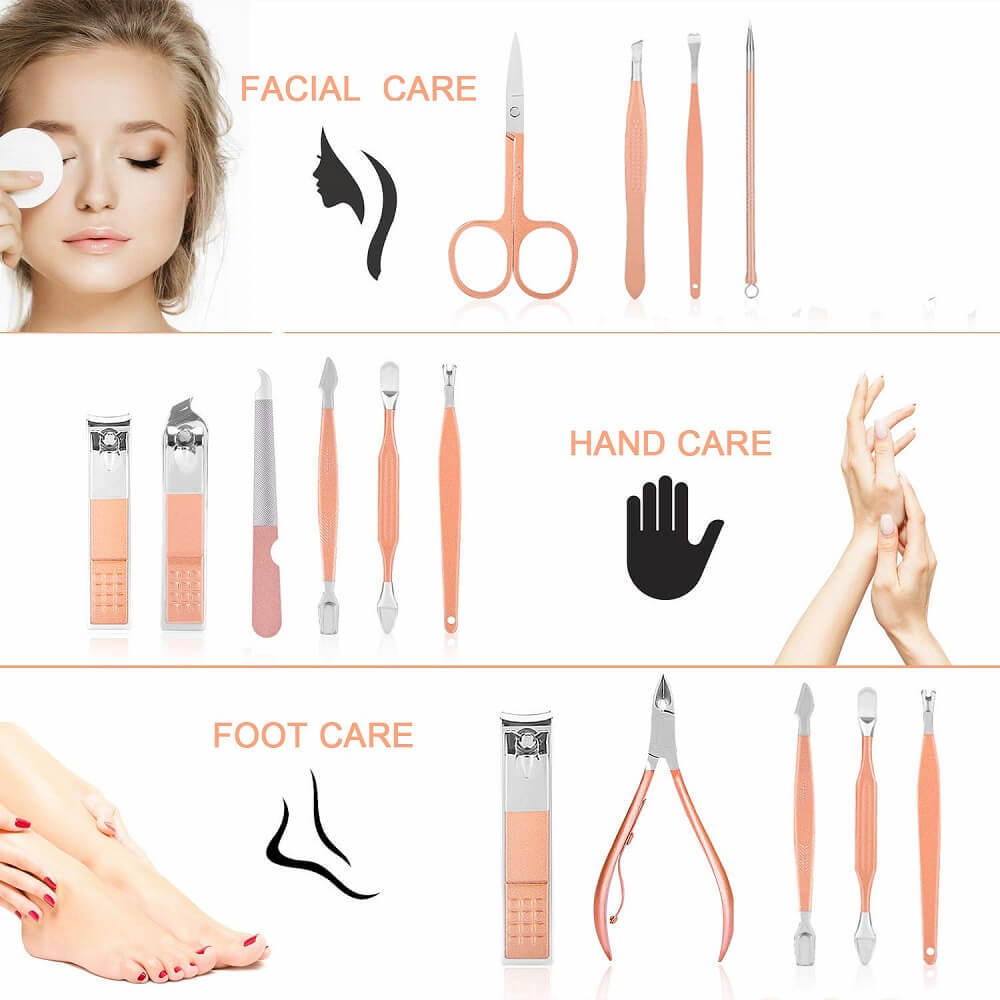 16 Pcs Facial Care Manicure Pedicure Tools Kit Stainless Steel Professional Nail Clipper Set - guppu.pk