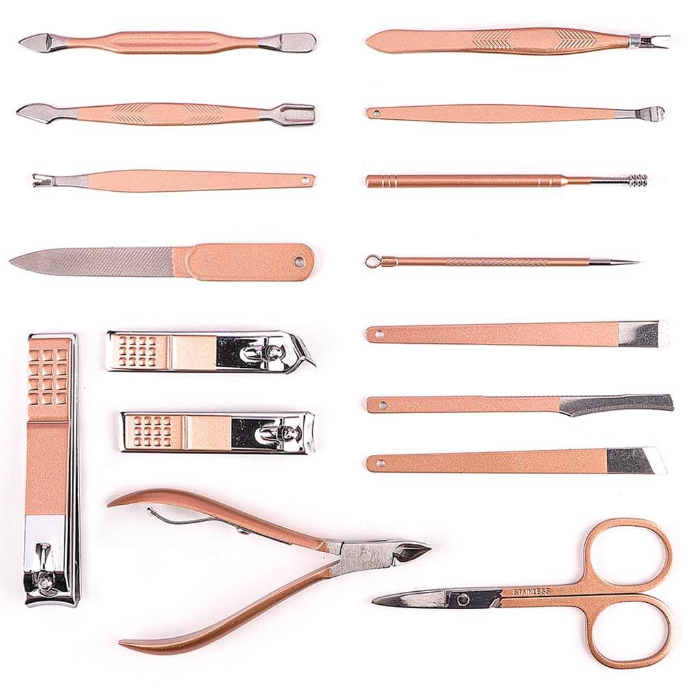 All in One Sixteen Pieces Facial Care Manicure Pedicure Tools Kit Stainless Steel Professional Nail Clipper Set