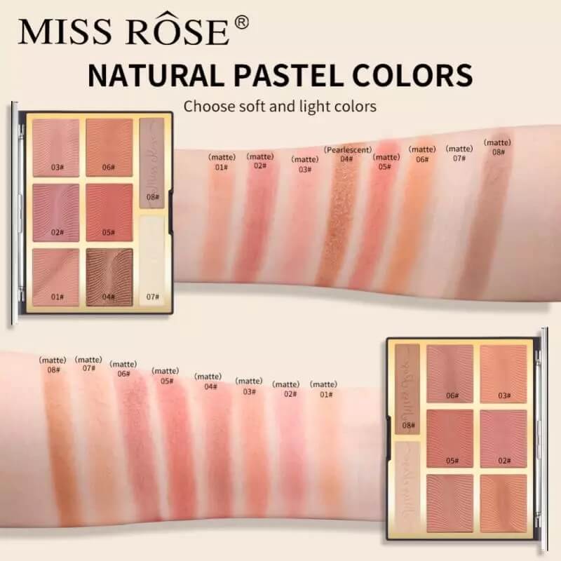 Miss Rose Blush Bronzer Palette 6 Colour Blush 2 Colour Bronzer