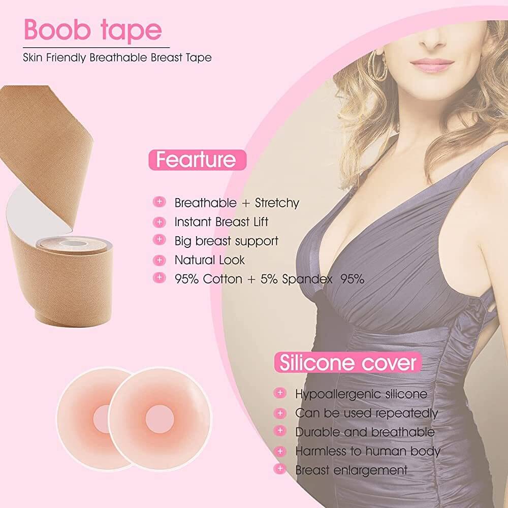 Boob Tape with Silicon Breast Cover for Breast Lift 5mtr Waterproof Sweat-Proof Bob Tape