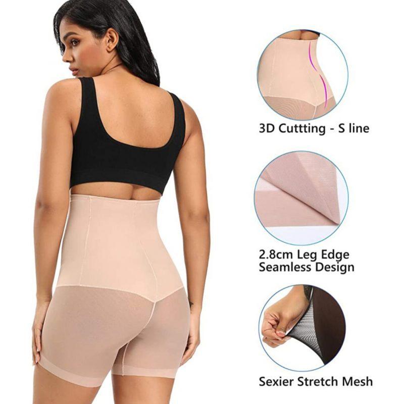 Women Ice Silk Tummy and Thigh Shaper High Waist Mid Thigh Slimmer Shorts Butt Lifter Back Side