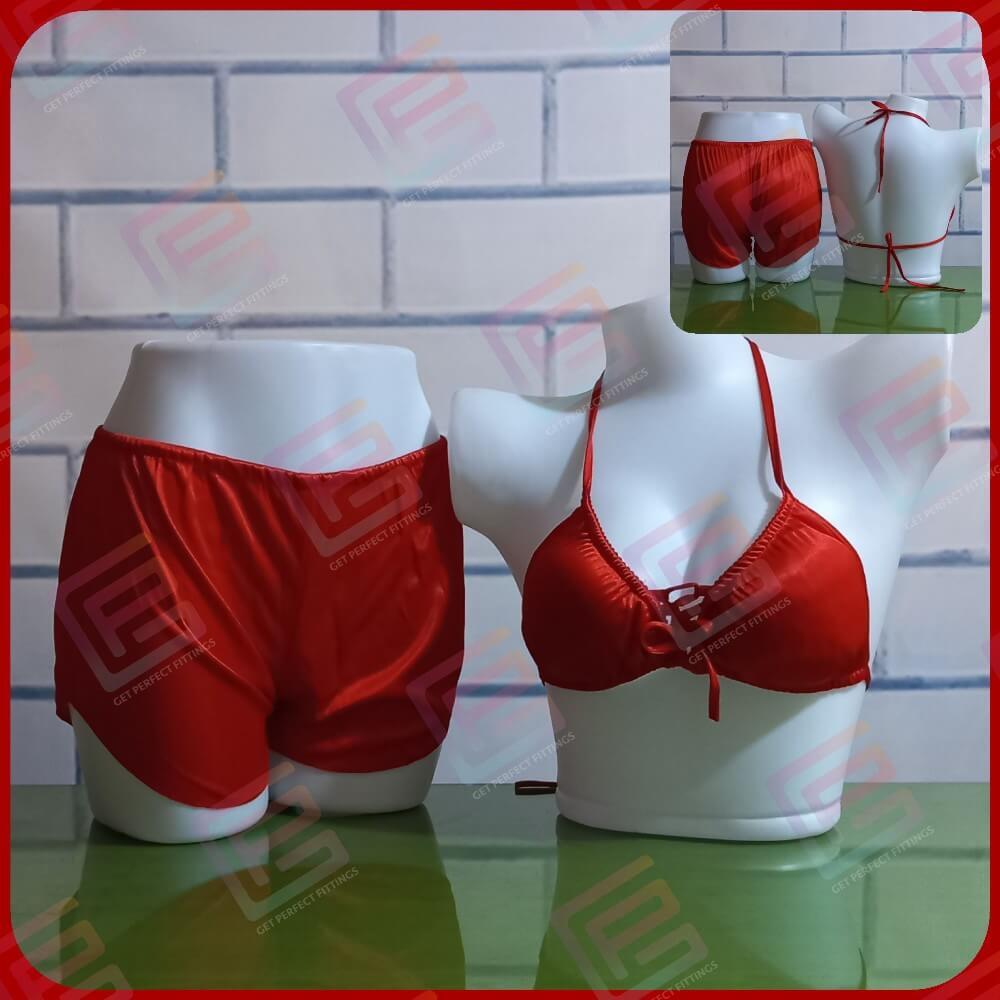Red Bikini Top and Shorts Set Nighty by Ok Noor