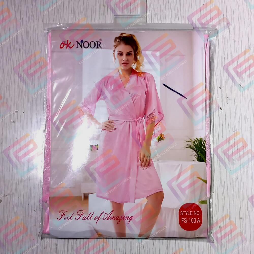 Ok Noor Woman's Satin Bathrobe nightgown Pink