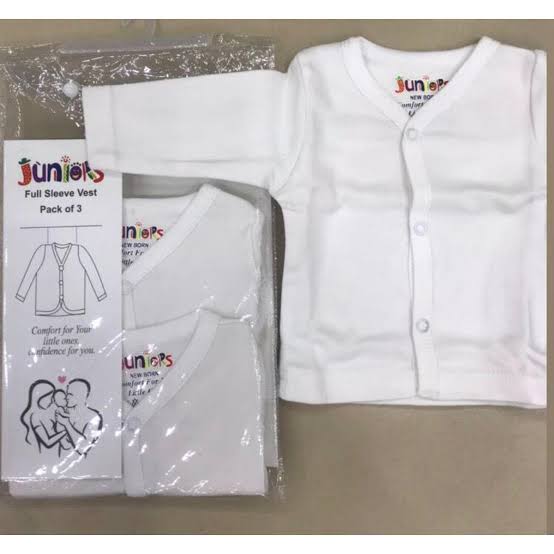 Baby Full Sleeves Vest Pack of 3 White Front Open Inner Vests