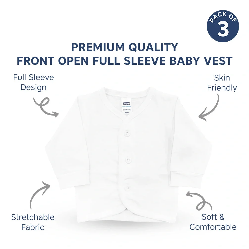 Baby Full Sleeves Vest Pack of 3 White Front Open Inner Vests