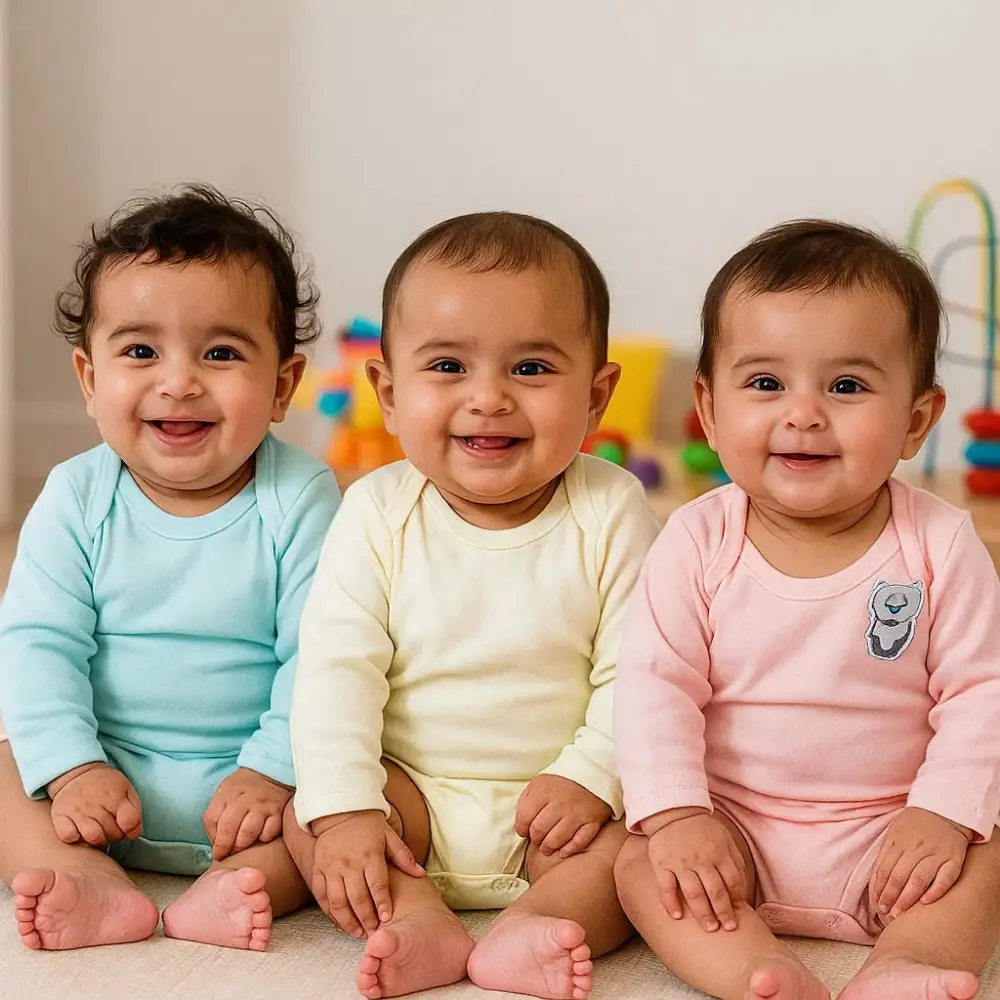 Guppu Pack of 3 Colourful Baby Bodysuits 0-12 Months Soft Cotton
