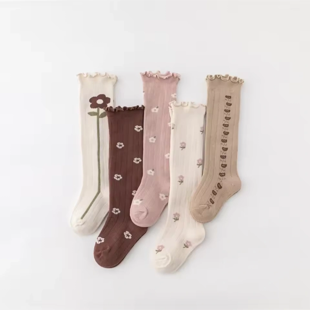 Boho Korean Style Long Socks for Baby Girls – Floral Knee-High Socks for Babies 0-1 Year