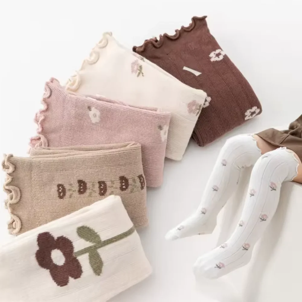 Boho Korean Style Long Socks for Baby Girls – Floral Knee-High Socks for Babies 0-1 Year