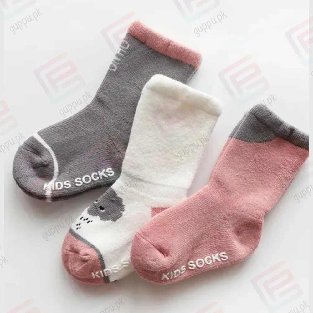 Pack of 3 Eco-Friendly Baby Winter Socks Anti Slip| Organic Cotton Blend