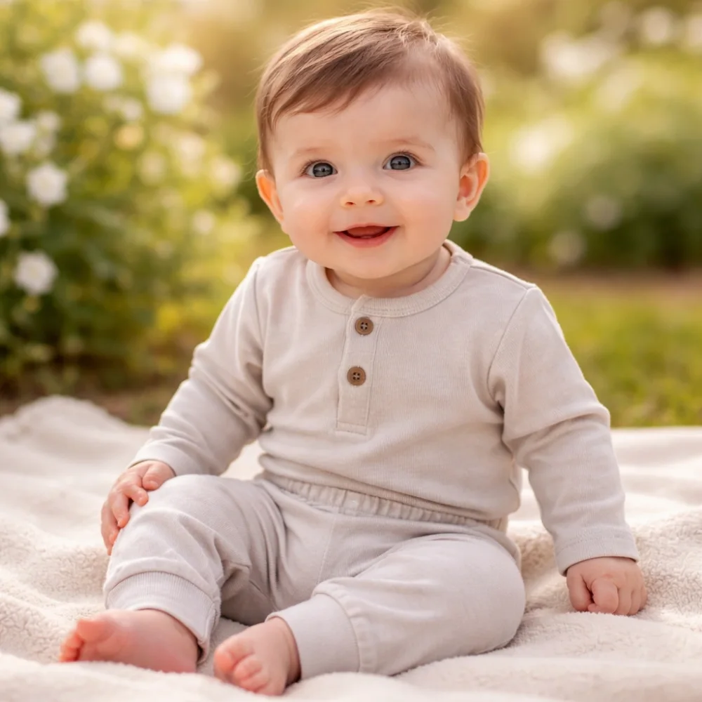 Baby Warm Ribbed Full Sleeves Bodysuit & Pajama Set – Skin Color (2-Piece Winter & Inner Suit)