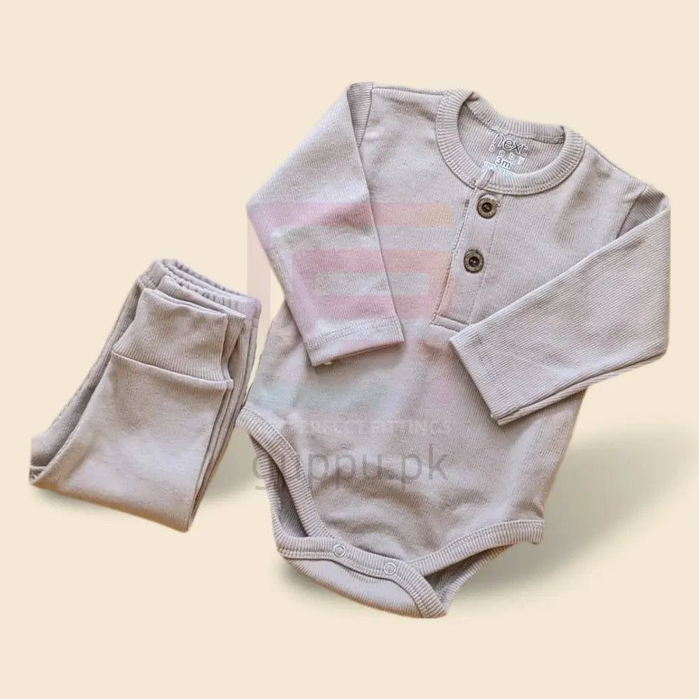Baby Warm Ribbed Full Sleeves Bodysuit & Pajama Set – Skin Color (2-Piece Winter & Inner Suit)