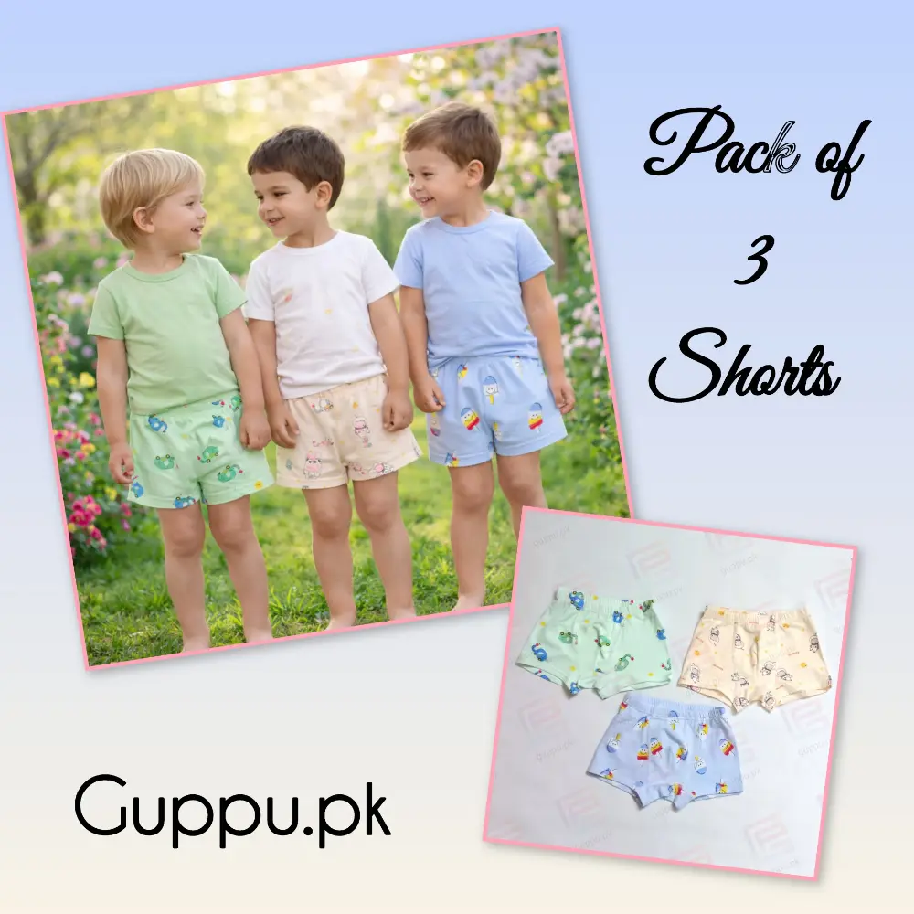 Pack of 3 Antibacterial Cotton Shorts for Babies & Kids (Boys & Girls) – Soft Breathable Baby Underwear Shorts | Sizes 3–7 Years