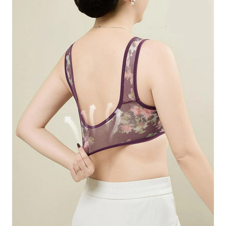 Floral Front Open Single Padded Wireless Bra