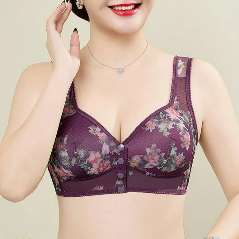 Floral Front Open Single Padded Wireless Bra