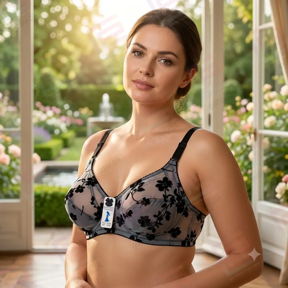 GFG Sheer Mesh Net Bra for Women – Transparent Floral See Through Bra | Unpadded Wireless Soft Cup Lingerie