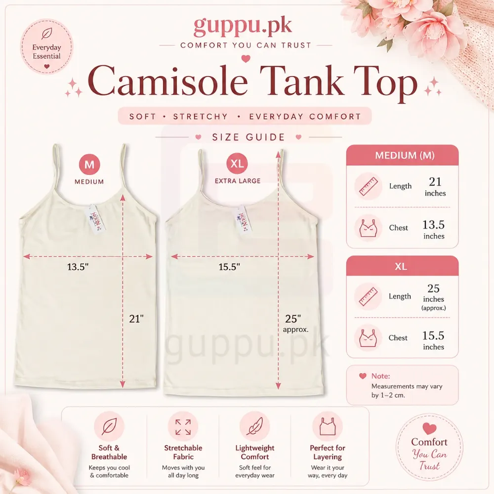 Ok Noor Cotton Camisole for Women – Soft Stretchable Inner Tank Top | 6 Colours | M & XL