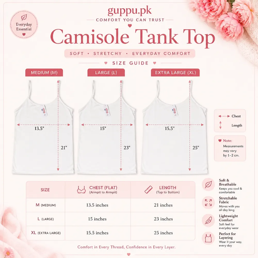 OK Noor Cotton Camisole for Women – Soft Stretchable Inner Tank Top | 6 Colours | M, L & XL
