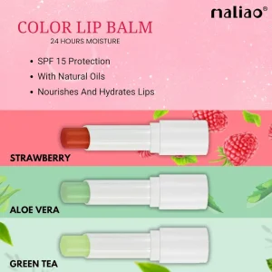3 Maliao Color Lip Balm Strawberry, Aloavera and Green Tea